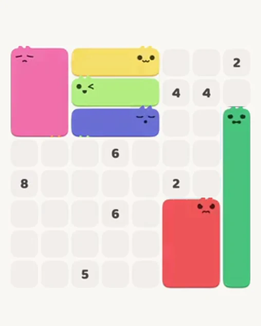 MeowBlock Level 12 after step 6, placing the 6-cell rectangular block at the upper-left area