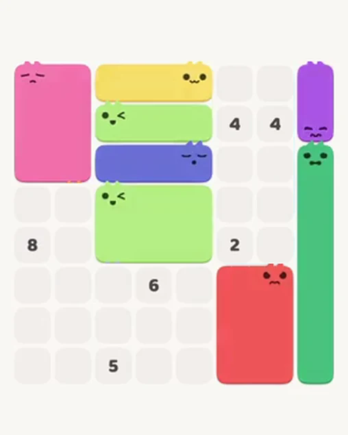 MeowBlock Level 12 after step 8, placing the 6-cell rectangular block at the middle center