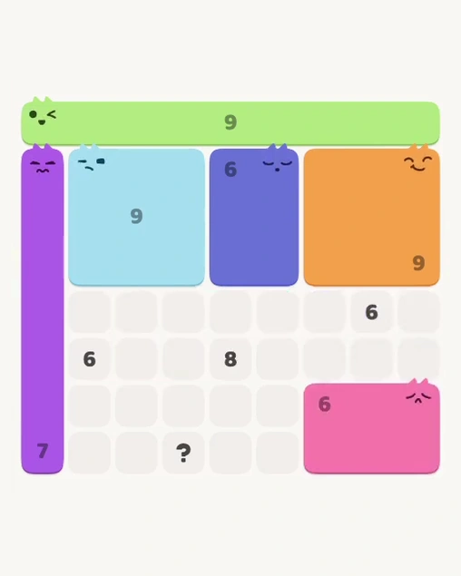 MeowBlock Level 121 after step 6, placing the 6-cell rectangular block at the lower-right area