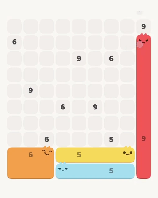 MeowBlock Level 122 after step 4, placing the 9-cell vertical block at the middle-right area