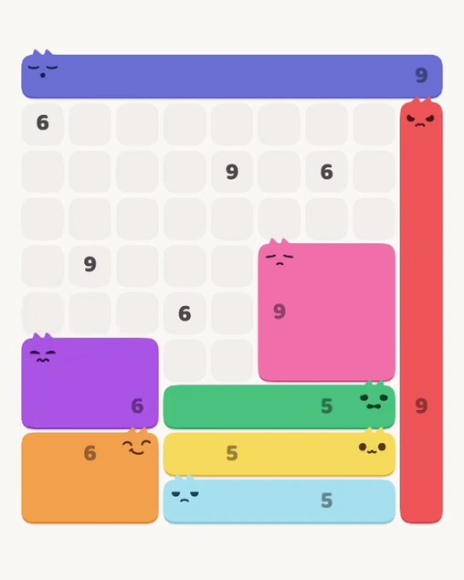 MeowBlock Level 122 after step 8, placing the 6-cell rectangular block at the lower-left area