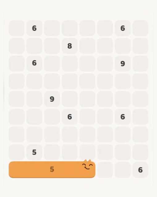 MeowBlock Level 123 after step 1, placing the 5-cell horizontal block at the lower center