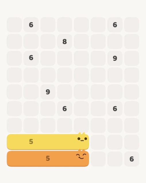 MeowBlock Level 123 after step 2, placing the 5-cell horizontal block at the lower center
