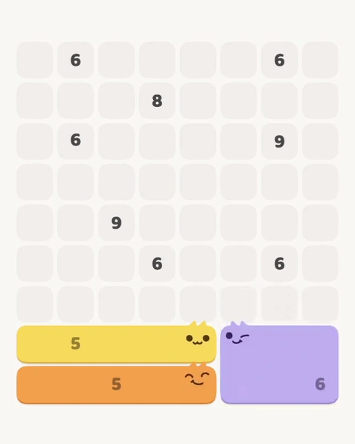 MeowBlock Level 123 after step 3, placing the 6-cell rectangular block at the lower-right area