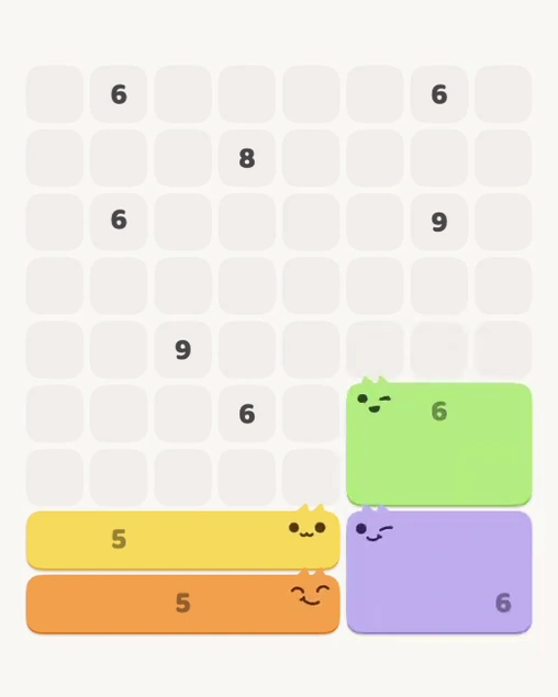 MeowBlock Level 123 after step 4, placing the 6-cell rectangular block at the lower-right area