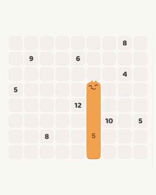 MeowBlock Level 124 after step 1, placing the 5-cell vertical block at the lower-right area