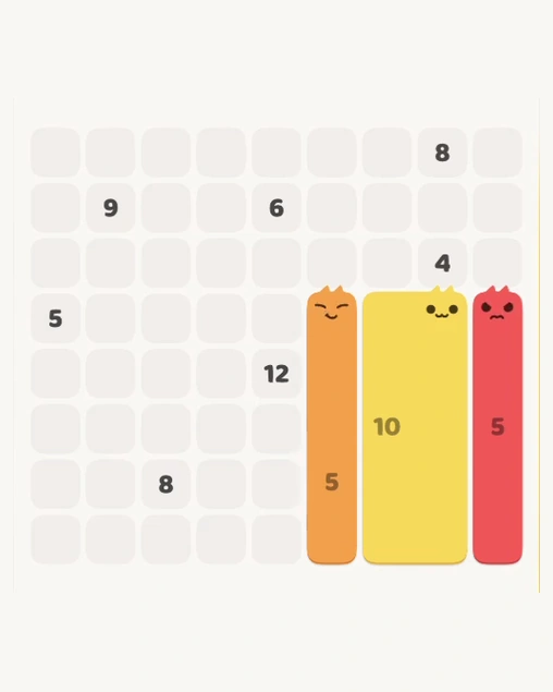 MeowBlock Level 124 after step 3, placing the 5-cell vertical block at the lower-right area