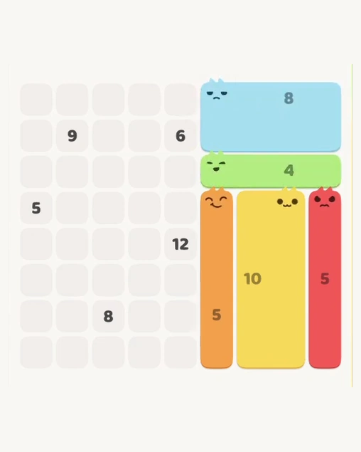MeowBlock Level 124 after step 5, placing the 4-cell horizontal block at the middle-right area