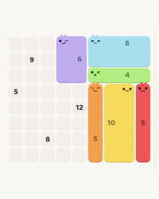 MeowBlock Level 124 after step 6, placing the 6-cell rectangular block at the upper center