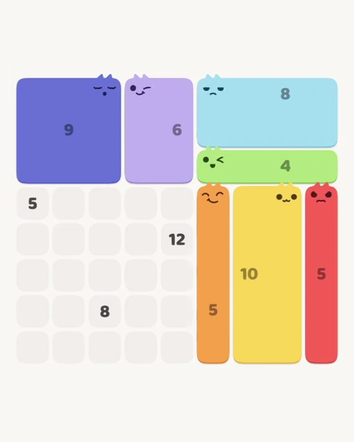 MeowBlock Level 124 after step 7, placing the 9-cell square block at the upper-left area