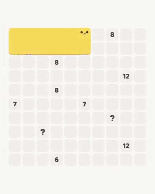 MeowBlock Level 125 after step 1, placing the 12-cell rectangular block at the upper center