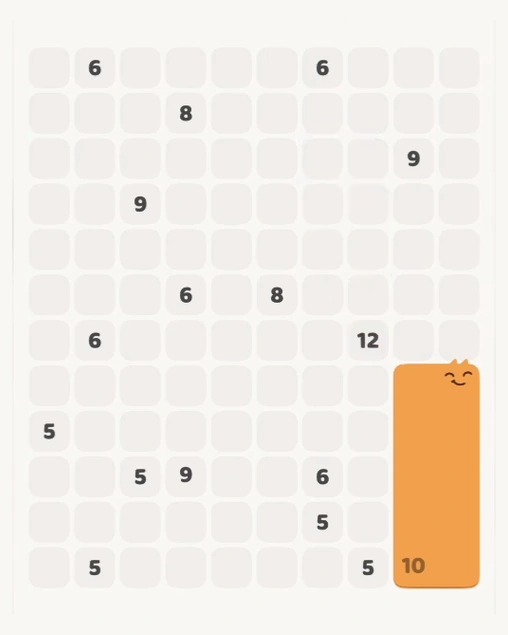 MeowBlock Level 126 after step 1, placing the 10-cell rectangular block at the lower-right area