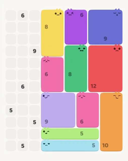MeowBlock Level 126 after step 11, placing the 6-cell rectangular block at the middle center