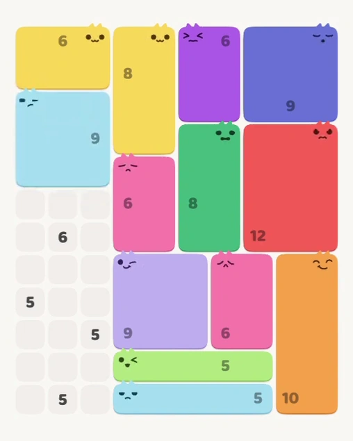 MeowBlock Level 126 after step 13, placing the 9-cell square block at the upper-left area