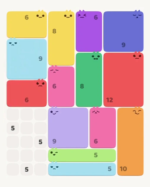 MeowBlock Level 126 after step 14, placing the 6-cell rectangular block at the middle-left area