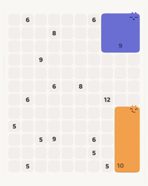 MeowBlock Level 126 after step 2, placing the 9-cell square block at the upper-right area