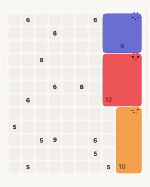 MeowBlock Level 126 after step 3, placing the 12-cell rectangular block at the middle-right area