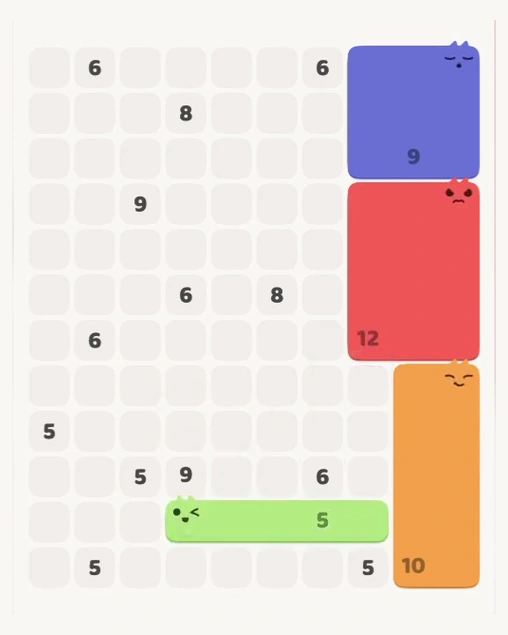 MeowBlock Level 126 after step 4, placing the 5-cell horizontal block at the lower center