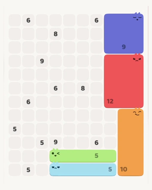 MeowBlock Level 126 after step 5, placing the 5-cell horizontal block at the lower center