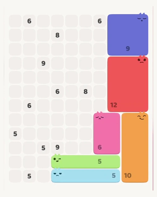 MeowBlock Level 126 after step 6, placing the 6-cell rectangular block at the lower-right area