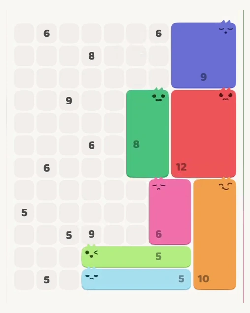 MeowBlock Level 126 after step 7, placing the 8-cell rectangular block at the middle center