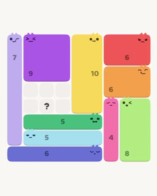 MeowBlock Level 127 after step 10, placing the 8-cell rectangular block at the lower-right area