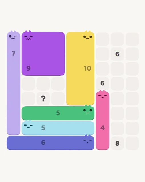 MeowBlock Level 127 after step 7, placing the 4-cell vertical block at the lower-right area