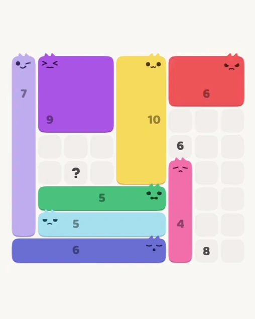 MeowBlock Level 127 after step 8, placing the 6-cell rectangular block at the upper-right area