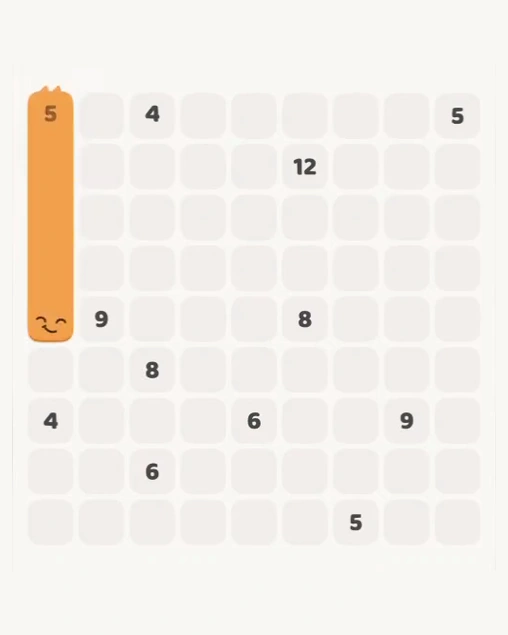 MeowBlock Level 128 after step 1, placing the 5-cell vertical block at the upper-left area