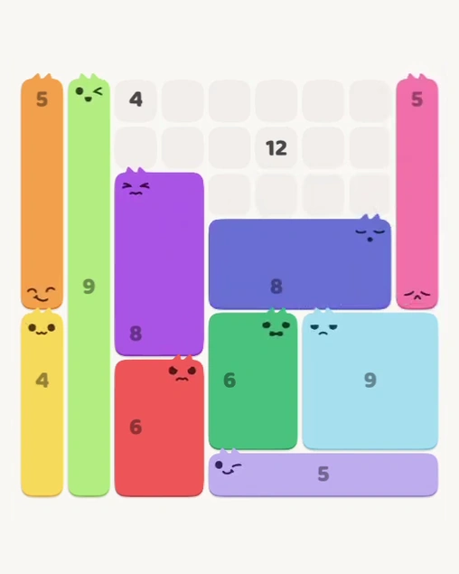 MeowBlock Level 128 after step 10, placing the 5-cell vertical block at the upper-right area