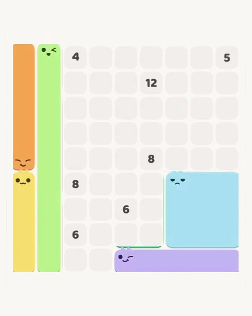 MeowBlock Level 128 after step 5, placing the 9-cell square block at the lower-right area