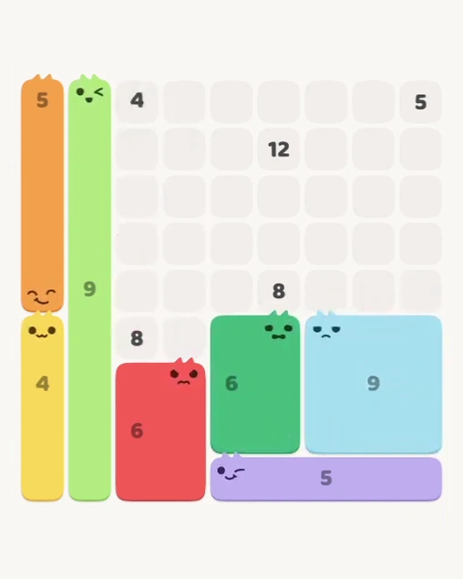 MeowBlock Level 128 after step 7, placing the 6-cell rectangular block at the middle center