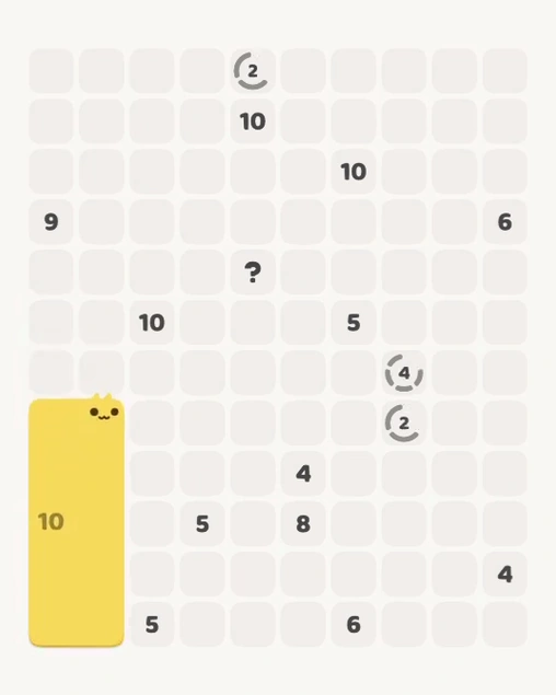MeowBlock Level 129 after step 1, placing the 10-cell rectangular block at the lower-left area