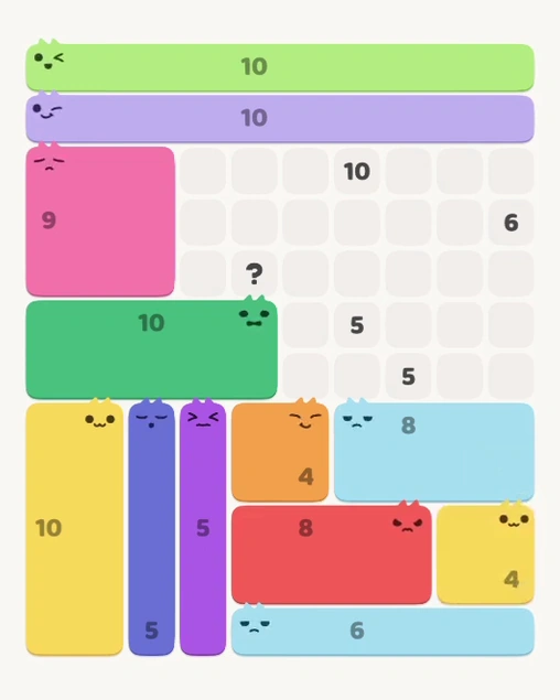 MeowBlock Level 129 after step 12, placing the 4-cell square block at the lower-right area
