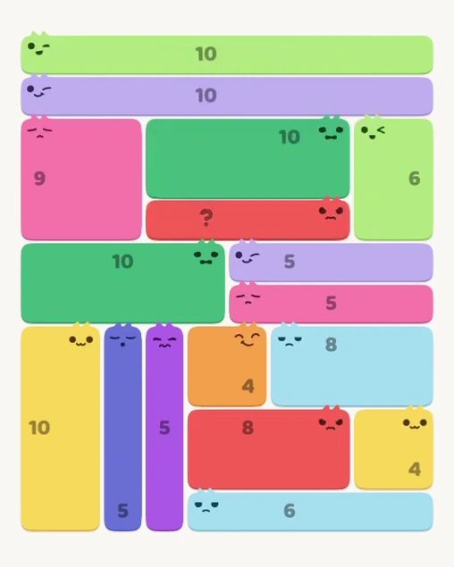 MeowBlock Level 129 after step 17, placing the 8-cell horizontal block at the middle center