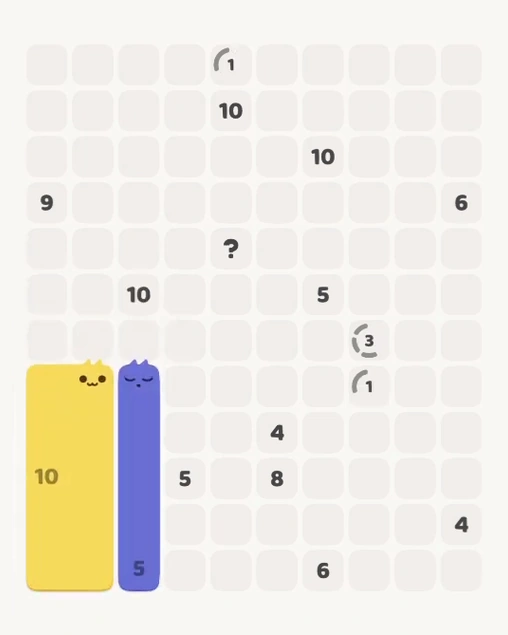 MeowBlock Level 129 after step 2, placing the 5-cell vertical block at the lower-left area