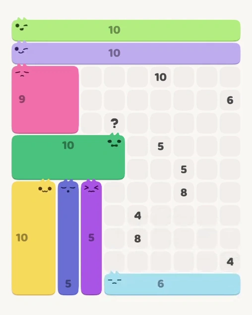MeowBlock Level 129 after step 8, placing the 6-cell horizontal block at the lower-right area