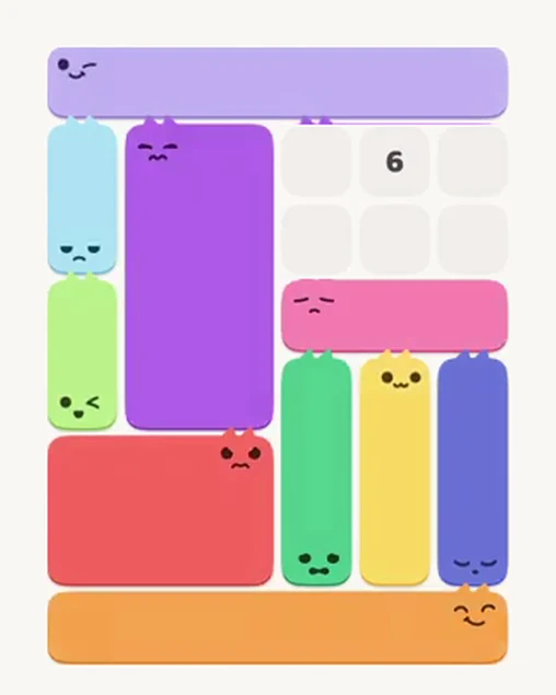 MeowBlock Level 13 after step 10, placing the 6-cell horizontal block at the upper center