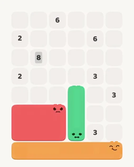 MeowBlock Level 13 after step 3, placing the 3-cell vertical block at the lower-right area
