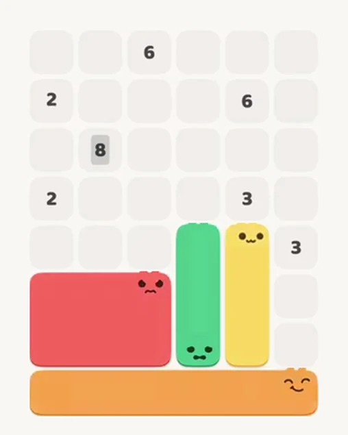 MeowBlock Level 13 after step 4, placing the 3-cell vertical block at the lower-right area