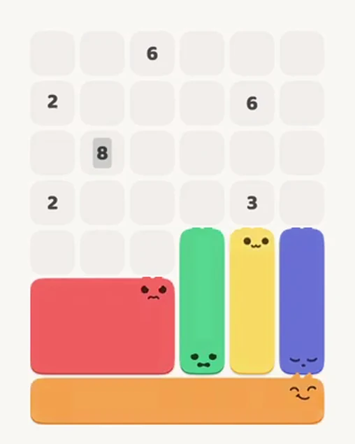 MeowBlock Level 13 after step 5, placing the 3-cell vertical block at the lower-right area