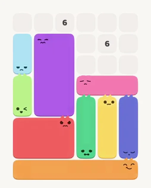 MeowBlock Level 13 after step 9, placing the 2-cell vertical block at the upper-left area