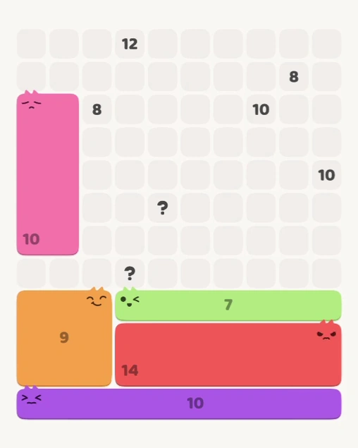 MeowBlock Level 130 after step 5, placing the 10-cell rectangular block at the middle-left area