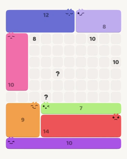 MeowBlock Level 130 after step 7, placing the 8-cell rectangular block at the upper-right area