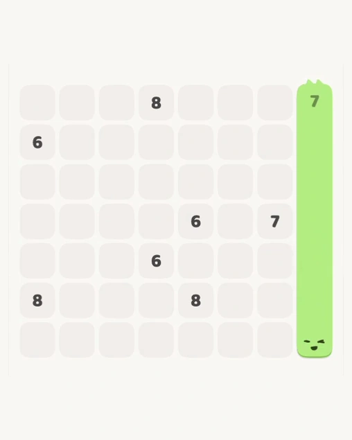 MeowBlock Level 131 after step 1, placing the 7-cell vertical block at the middle-right area