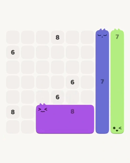 MeowBlock Level 131 after step 3, placing the 8-cell rectangular block at the lower center