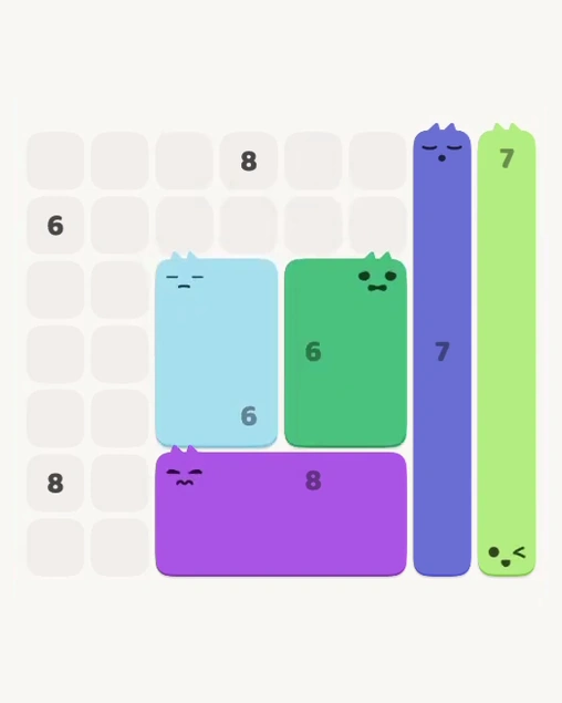 MeowBlock Level 131 after step 5, placing the 6-cell rectangular block at the middle center