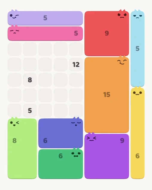 MeowBlock Level 132 after step 10, placing the 5-cell horizontal block at the upper-left area