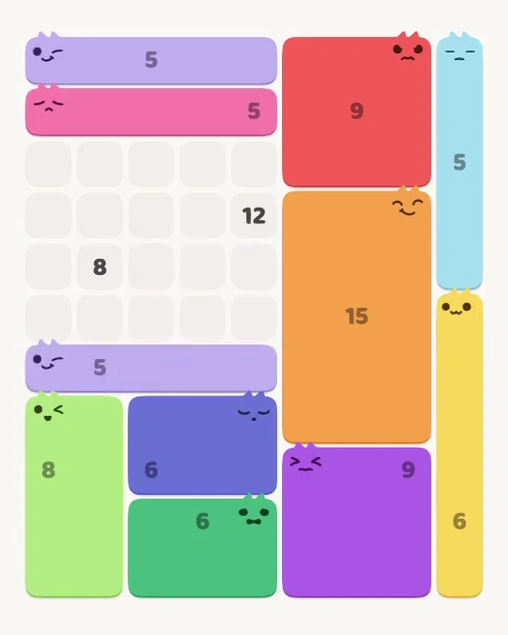 MeowBlock Level 132 after step 11, placing the 5-cell horizontal block at the middle-left area