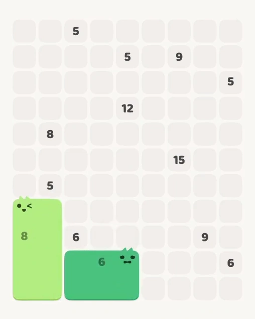 MeowBlock Level 132 after step 2, placing the 6-cell rectangular block at the lower center